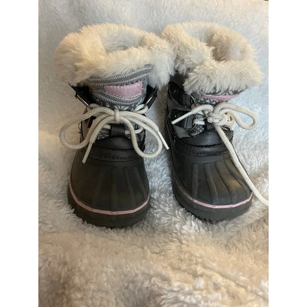 LONDON FOG Girls Lil Tottenham Grey/Pink Winter Snow Boots Toddler Size 7
